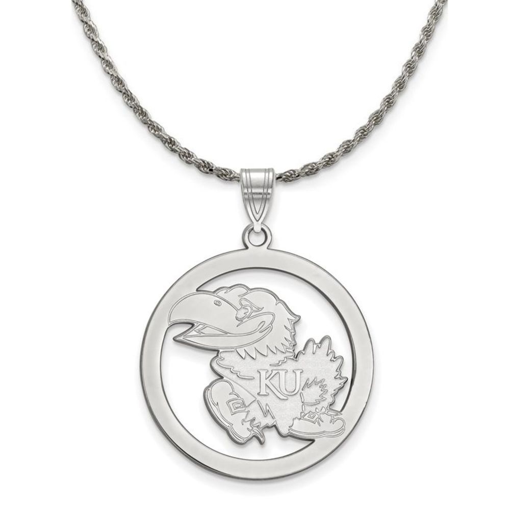 Sterling Silver U. of Kansas Large Circle Pendant Necklace - 20 Inch